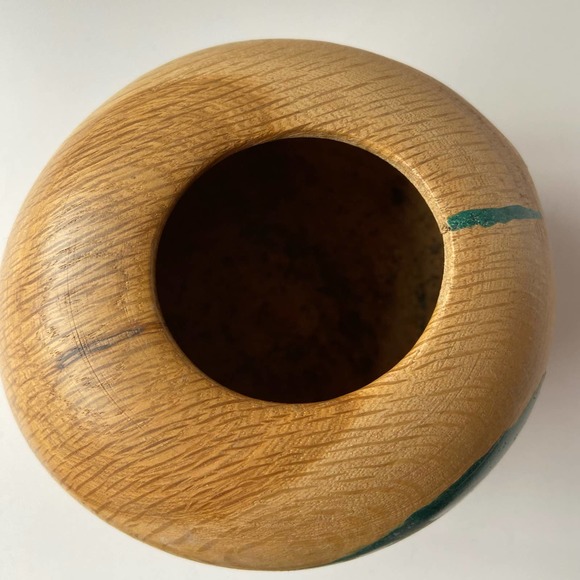 Oak Burl Vase Round Hand Carved Painted Art Studio Wood - Picture 6 of 14